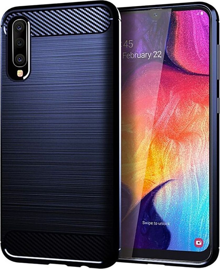Samsung Case Handyhülle Cover TPU Case Schutzhülle Case Handy Bumper Carbon Optik Schale, Farbe:Blau, Modell wählen:Samsung Galaxy J3 (2018)