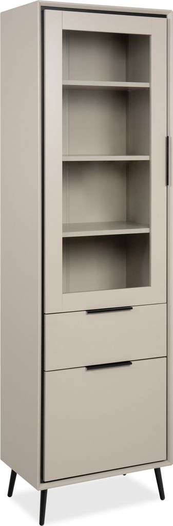 Vitrine >Arona< in sand / schwarz, Holzwerkstoff / Glas - 60x200x38cm (BxHxT)