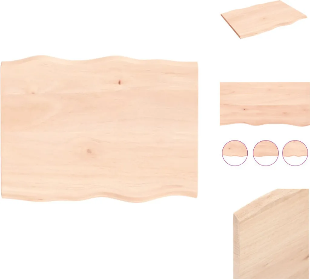 Tavola Quercia Massiccia 80x60x2 cm per Fai da Te - Bordo Naturale