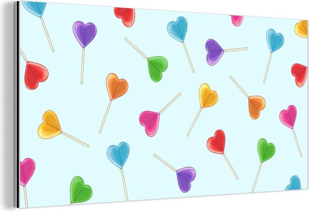 MuchoWow Wanddekoration Metall Metallbild Wandkunst 80x40 cm Lollipop - Regenbogen - Bonbon MuchoWow Aluminium Gemälde - Wanddekoration - Alubild
