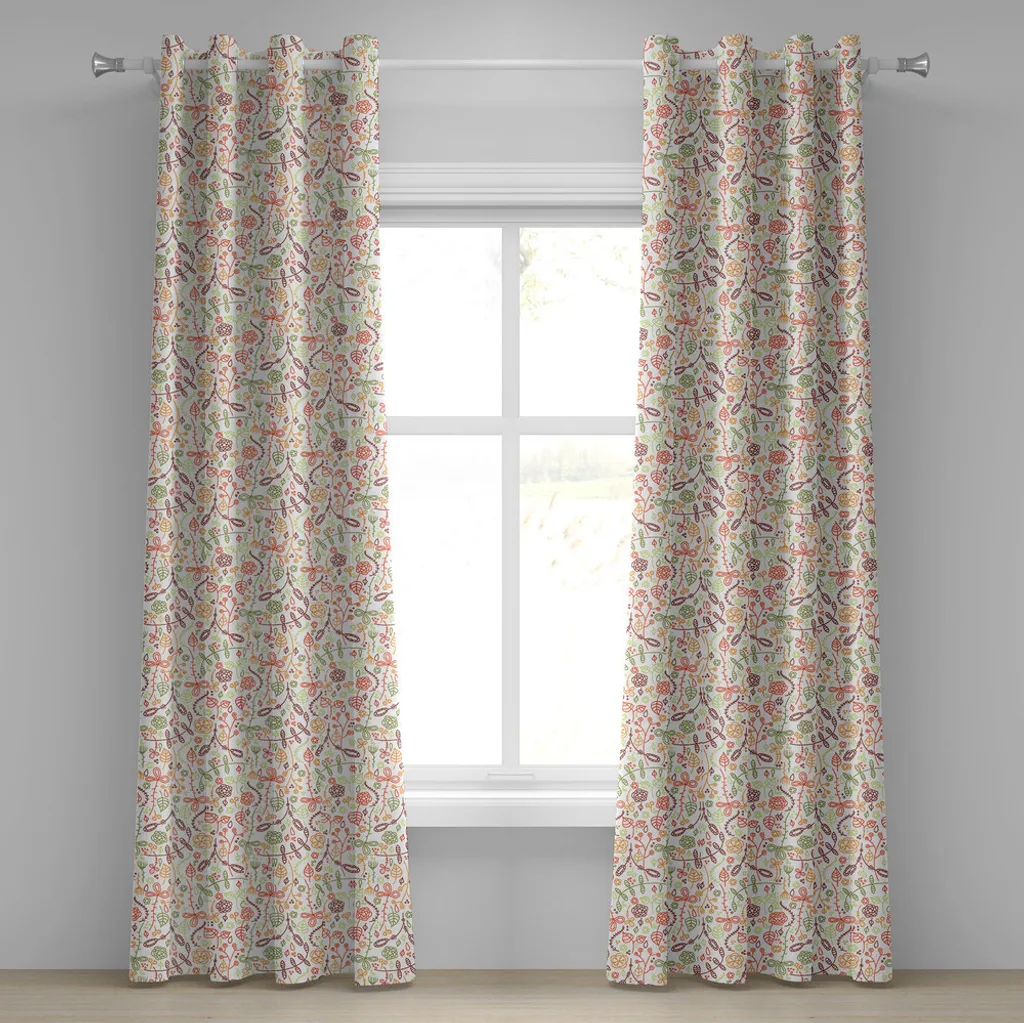 Tenda Soggiorno ABAKUHAUS Foglie Colorate 280x225cm Verde Rosso