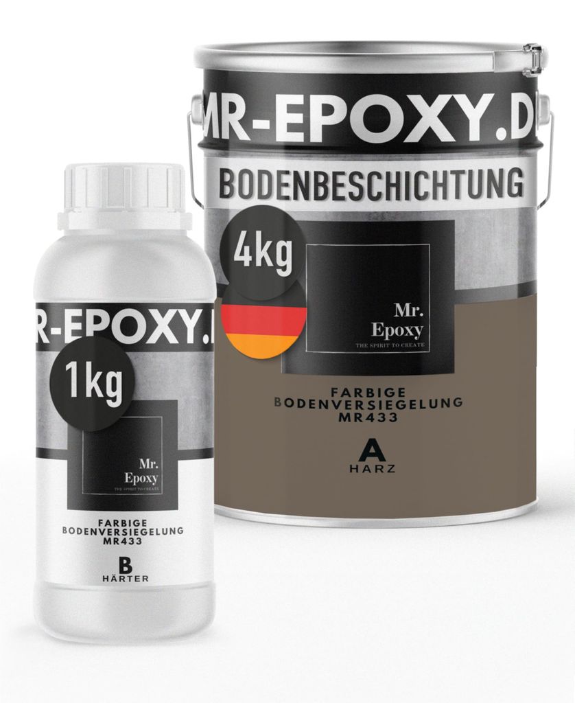 Mr. Epoxy Epoxidharz Bodenbeschichtung (5 kg, RAL 7006 Beigegrau) - 2K Betonfarbe für Garagen, Keller & Werkstatt Boden - Flüssigkunststoff Epoxi...