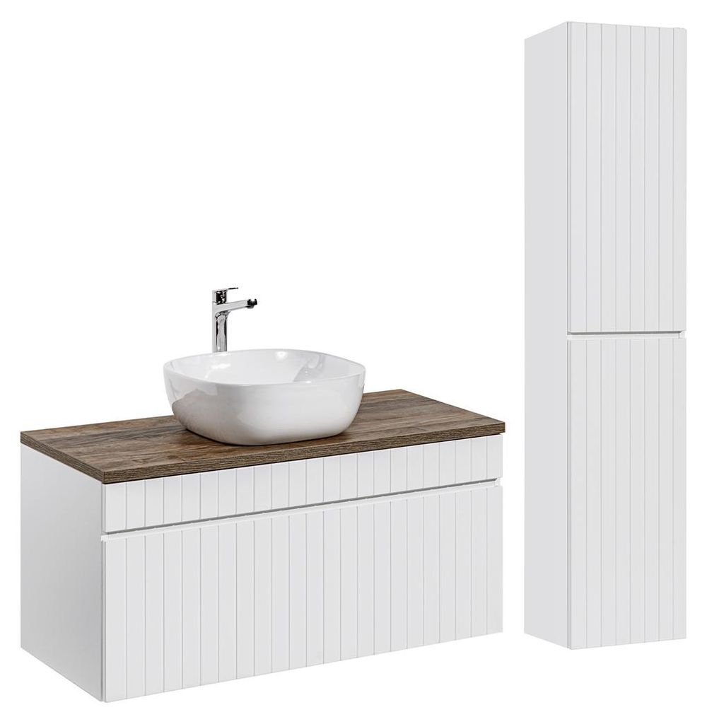 Waschtisch und Hängesäule 100cm Zelie mit 1 Schublade, Weiß