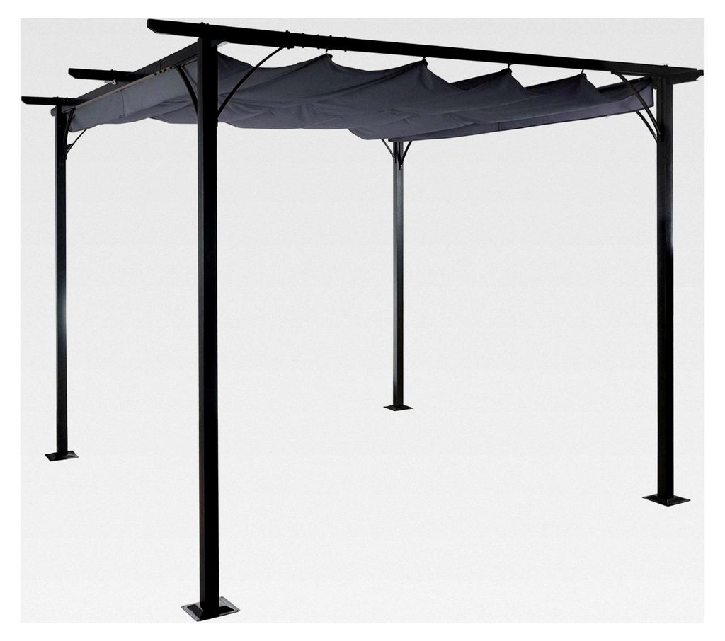 Pergola mit Schiebedach, Gartenpavillon, stabiles 6cm-Gestell - 3x3m grau