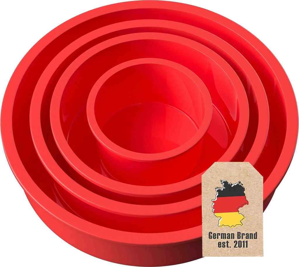 Intirilife Set di 4 pezzi di tortiere in silicone rosso - Immagine del prodotto 