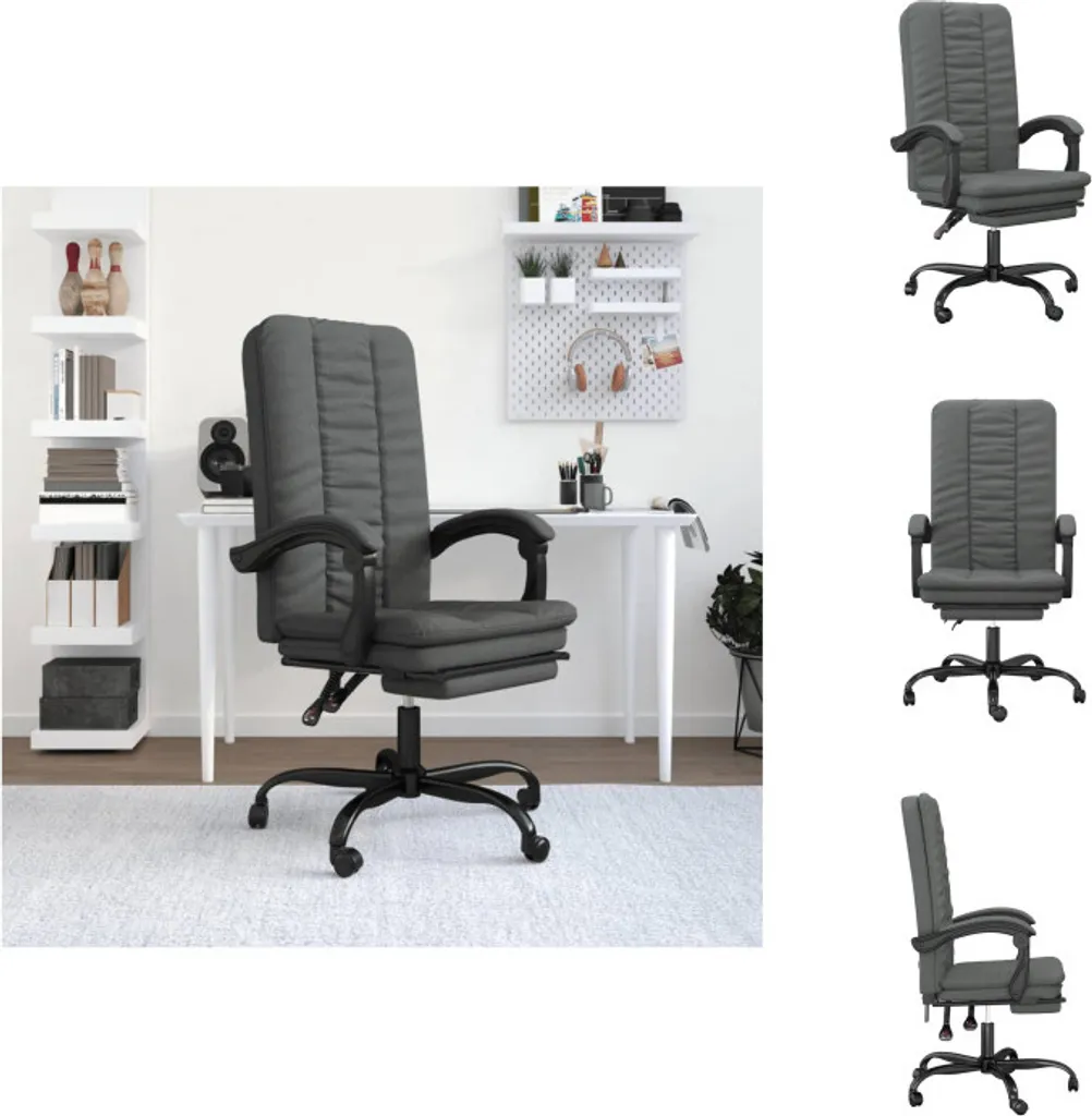 Chaise de bureau réglable en tissu gris avec fonction relax inclinable