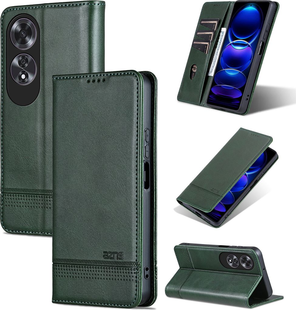 Leder Hülle für Oppo A60 4G, Klapphüllen Brieftasche Magnetverschluss Ständer Schutzhülle Grün