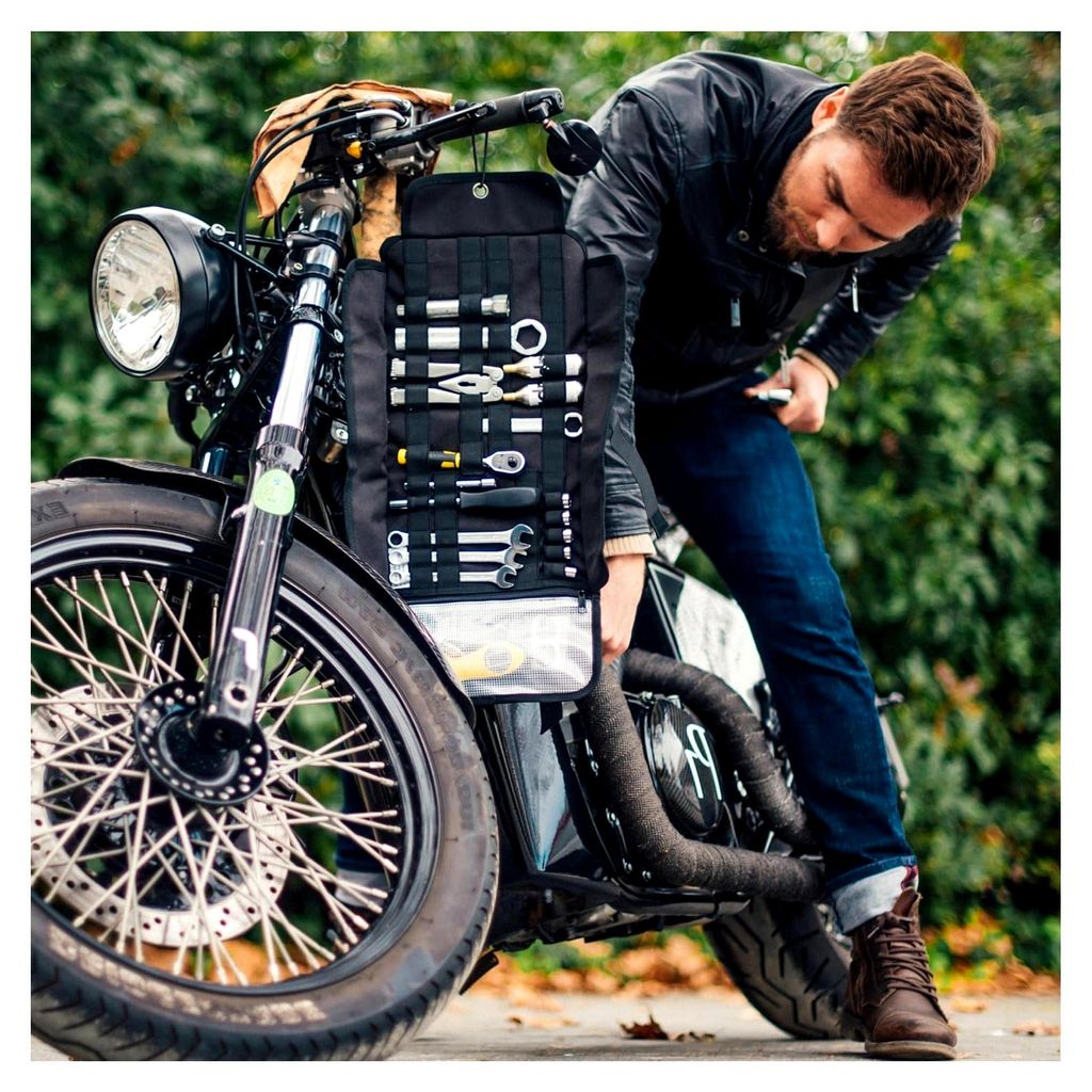 Werkzeugrolle für Motorräder - Werkzeugtasche ohne Inhalt mit taktischem MOLLE-System, 56 elastischen Schlaufen und Innentasche zur Organisation ...