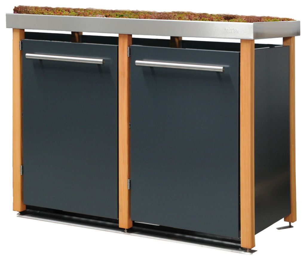 reinkeDESIGN | Müllhäuschen 2x120L | Typ_L | Bepflanzbar, Lärchenholzpfosten, Fronten RAL-7016 | für Reihenhaus, Deutsche Qualität