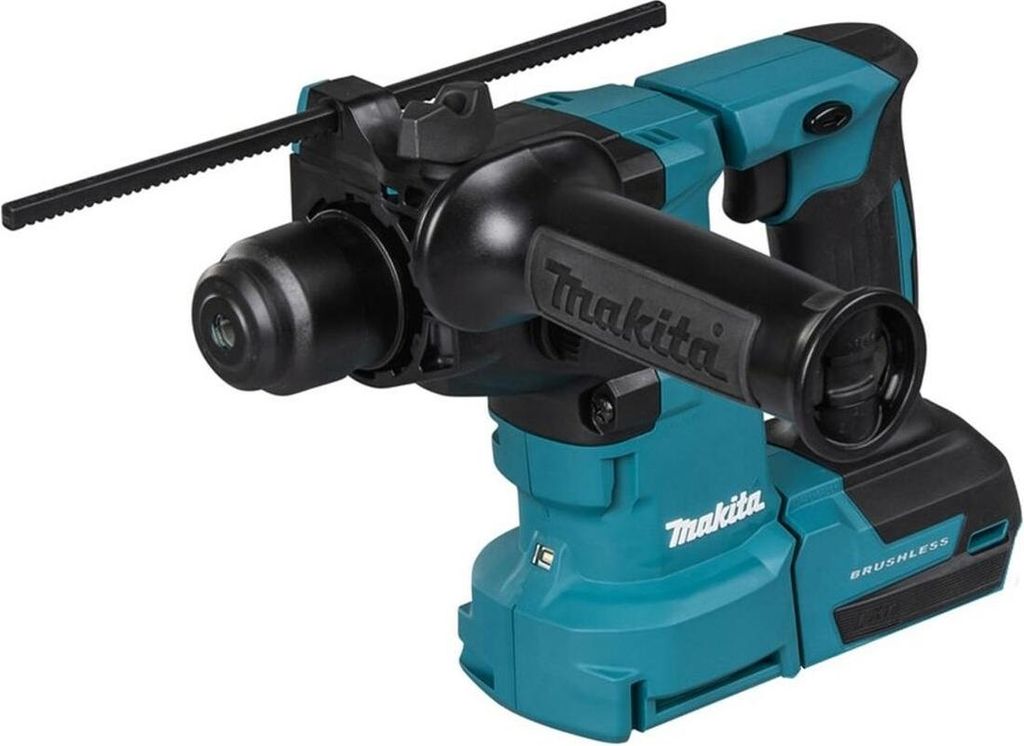 A cordless rotary hammer drill on a white background.