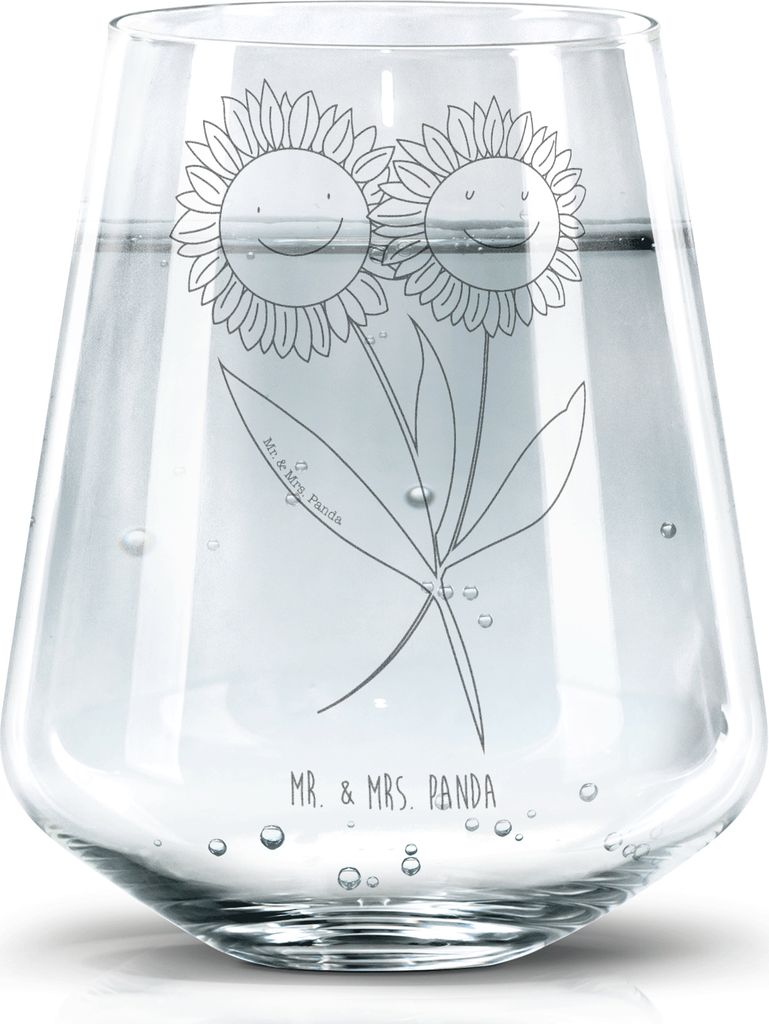 Mr. & Mrs. Panda Glas Blume Sonnenblume - Transparent - Geschenk, Lieblingsmensch, Trinkgefäß, Freundin, Wasserglas, Becherglas, Best Friends, Tr...
