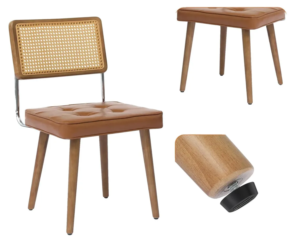 Chaise en rotin et velours marron, assise rembourrée confortable 48cm