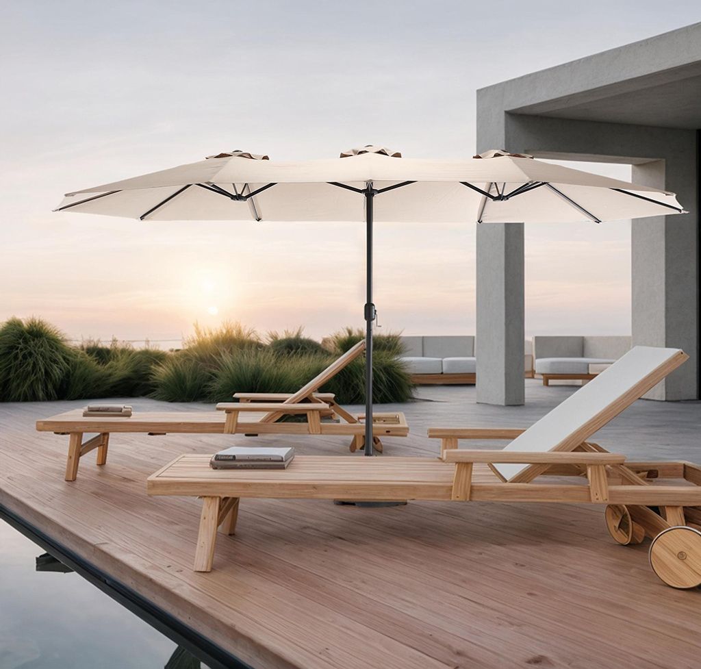 Sweiko Sonnenschirm Doppelseitiger Außenschirm Rechteckig Groß mit Kurbel,khaki