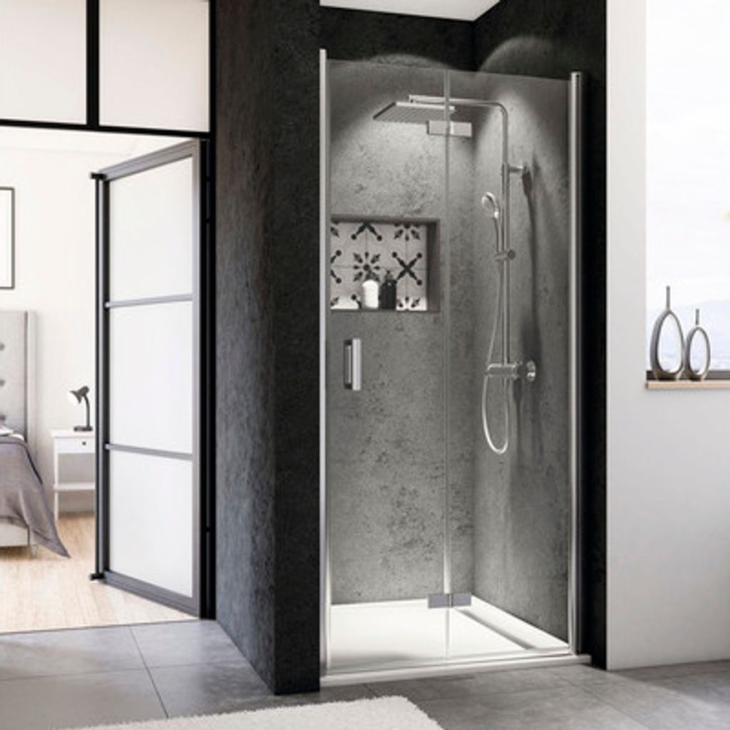 Drehfalttür für Nische Breuer Panorama 120 cm Anschlag rechts Dekor Intima Profilfarbe chrom