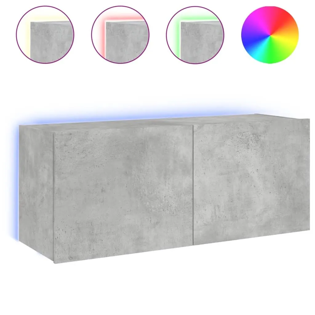 Pensile TV Grigio Cemento 100x35x41 cm con Luci LED | Mobile Sospeso
