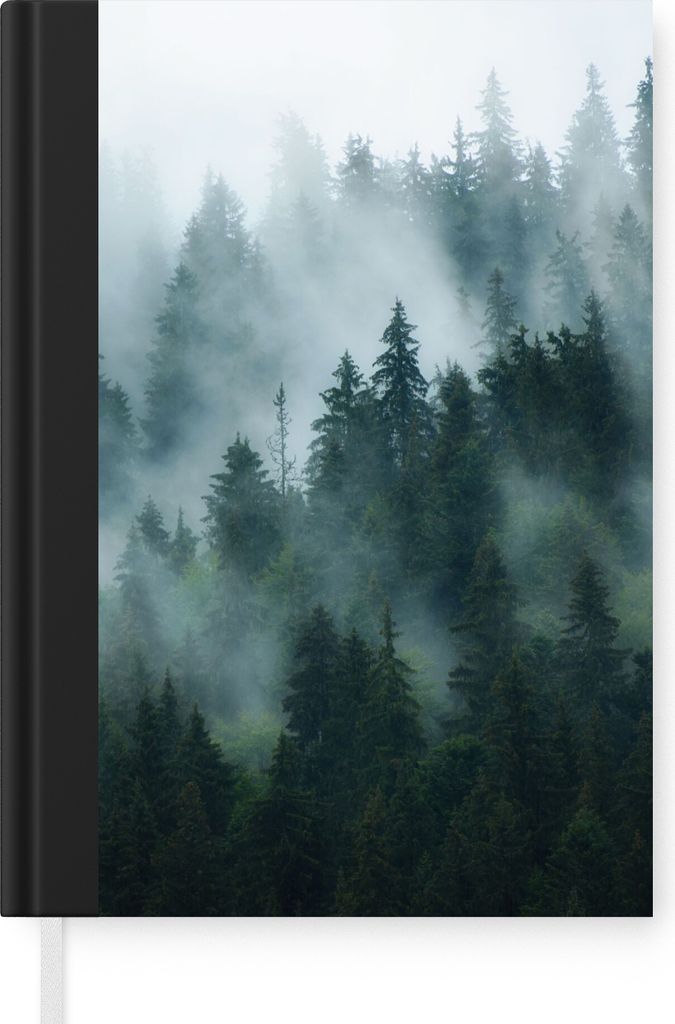 MuchoWow Notizbuch Tagebuch Haushaltsbuch Notebook A5 Nebel - Bäume - Wald - Notizblock - Notizheft - Notebook - Schreibblock - Papier