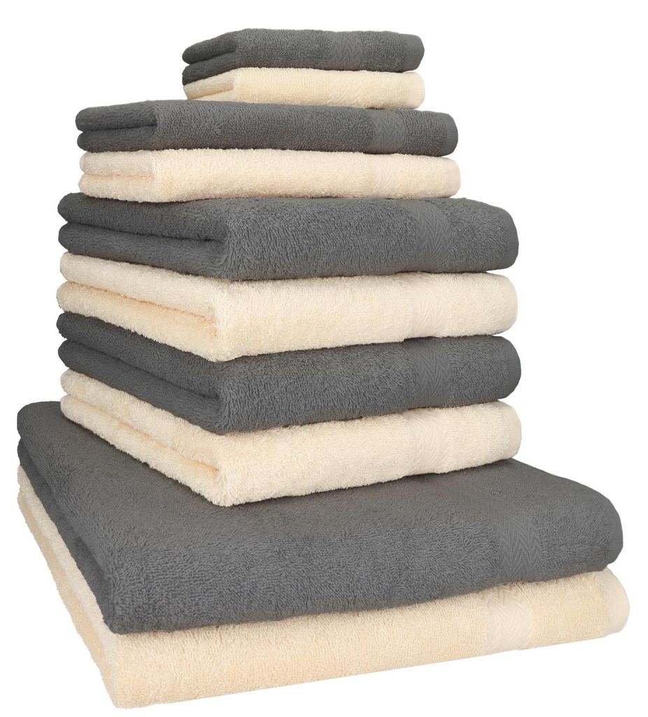 Betz 10-tlg. Handtuch-Set PREMIUM CLASSIC 2 Duschtücher 4 Handtücher 2 Gästetücher 2 Seiftücher Farbe: beige & anthrazitgrau