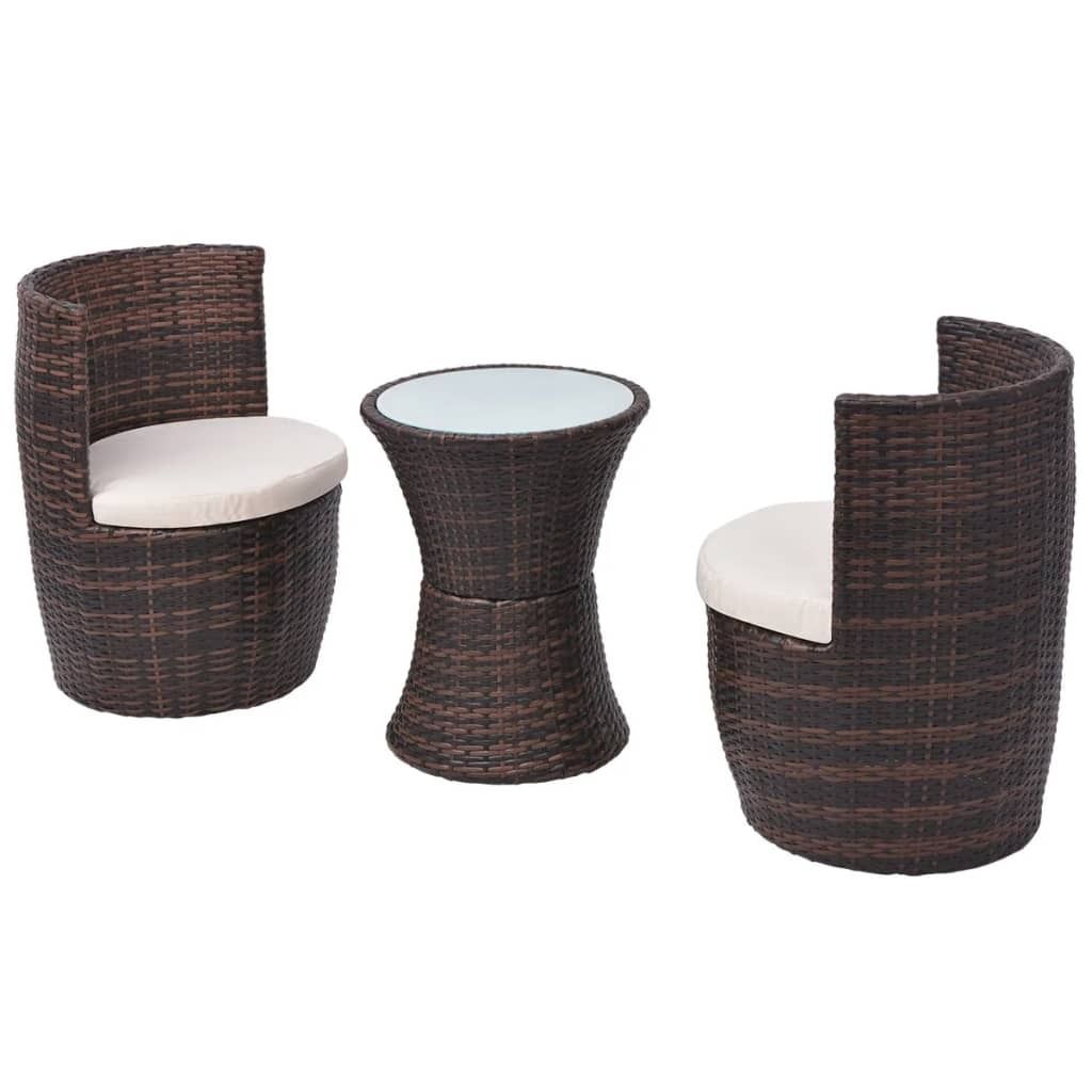 "Winterschlussverkauf " 3-tlg. Bistro-Set - CLORIS - Balkonmöbel/Tisch & stühle - mit Auflagen Poly Rattan Braun NeuMöbel 6976750