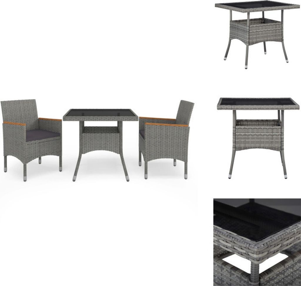vidaXL 3-tlg. Garten-Essgruppe Grau Poly Rattan und Akazienholz - Gartenmöbel-Sets
