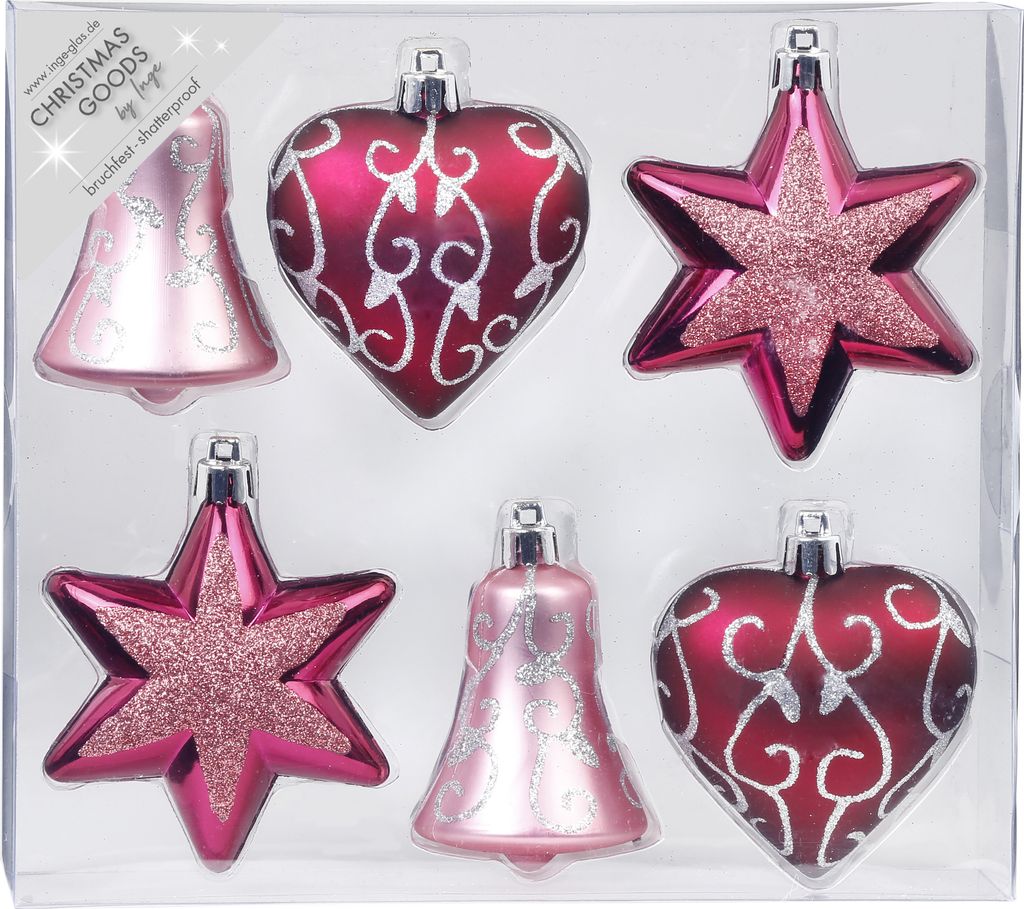 Weihnachtskugeln Formen dekoriert Kunststoff 9cm 6er Set Produktbild 