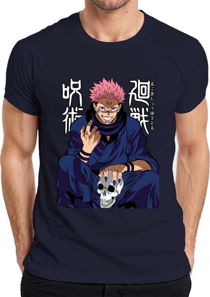 Sukuna Jujutsu Kaisen Dämon Totenkopf Anime gruselig düster Herren T-Shirt, Navy, XXL