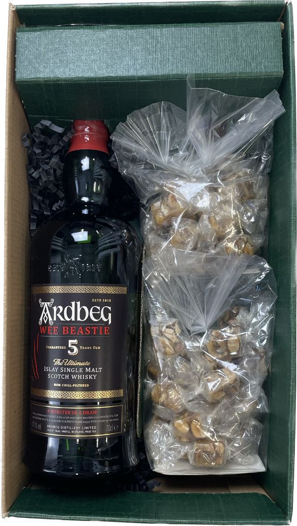 Geschenkbox - Whisky - Grün - ARDBEG Wee Beastie 5 ans - Schwarzer Nougat Weich MAISON JONQUIER