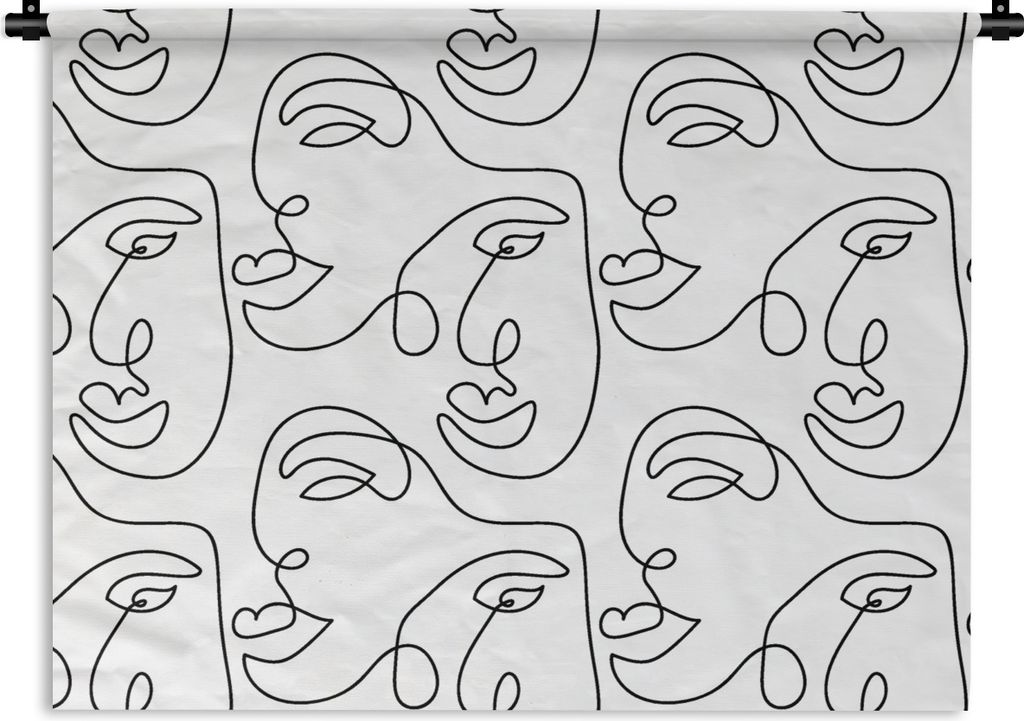 MuchoWow Wandteppich Wandbehang Strichzeichnungen - Muster - Schwarz und Weiß 60x45 cm Tapisserie Dekoration Wandtuch - Das Schlafzimmer