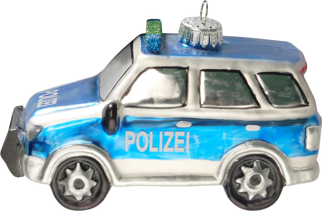 Krebs Glas Lauscha Christbaumschmuck zum Aufhängen - Polizei SUV - 12cm - Weihnachtsbaumdekoration aus Glas
