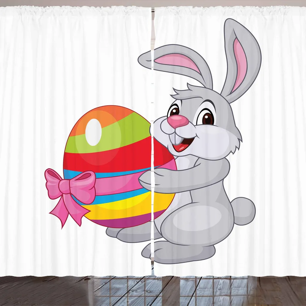 ARANDE Tenda pasquale, coniglietto dei cartoni animati, uovo di Pasqua colorato a strisce con nastro, illustrazione colorata, 280 x 175 cm, multicolore