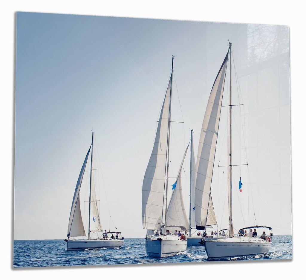 Wallario Herdabdeckplatte aus Glas, Größe 60 x 52 cm 1-teilig, Motiv Segelschiff auf dem Meer