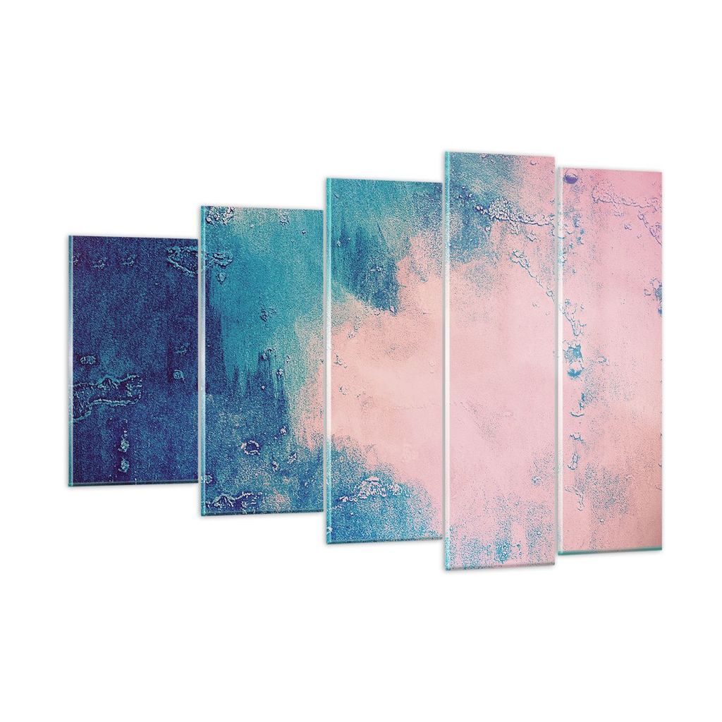 Bilder auf glas - 5 Teile - Abstraktion Rosa Blau - 150x100cm - Glasbilder - Wandbilder - Bilder - zum Aufhängen bereit - Wanddekoration aus Glas ...