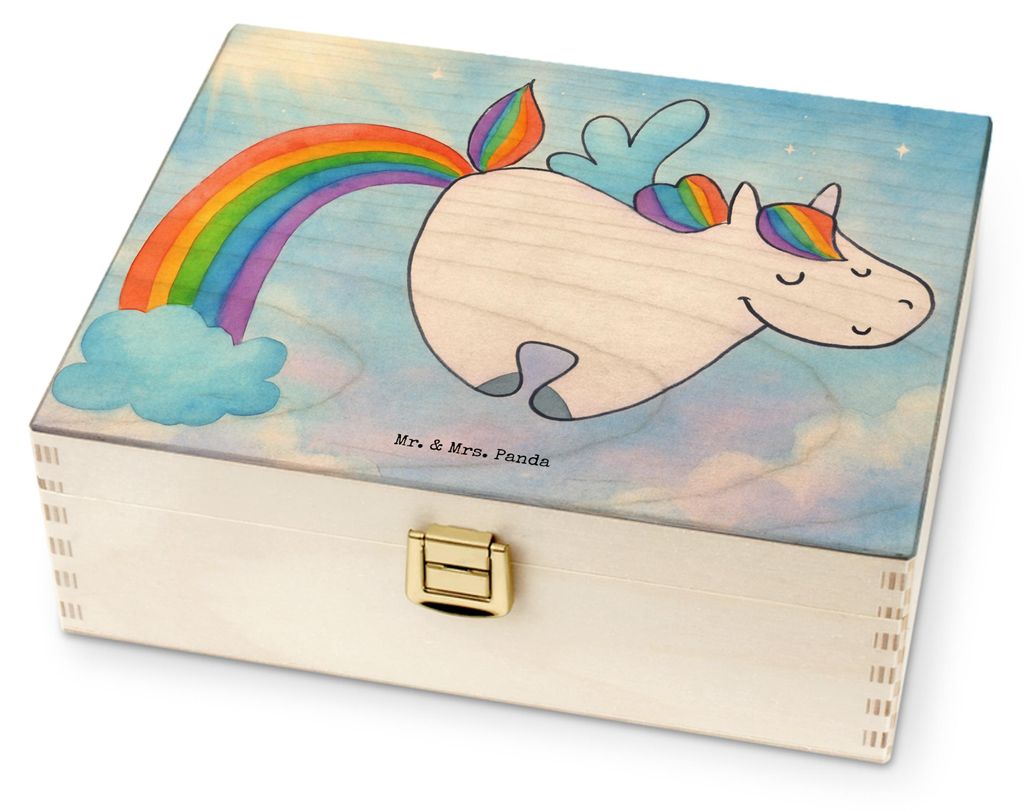 Mr. & Mrs. Panda Tee-Aufbewahrungsbox Einhorn Fliegendes Pferd Design - Weiß - Geschenk, Unicorn, Tee Aufbewahrung, Regenbogen, für Paare, Spiele...