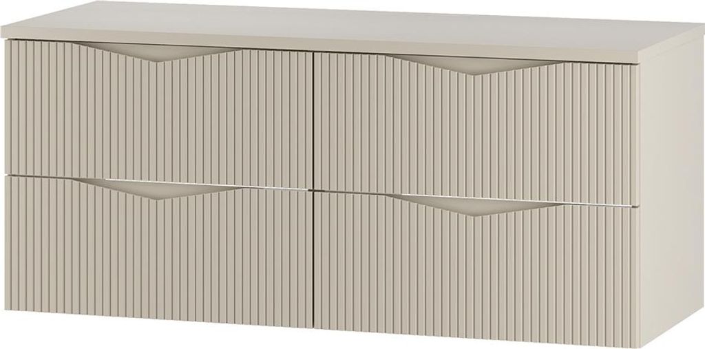 Badezimmer Doppelwaschtischunterschrank mit 120 cm Breite in beige mit gerillter Front, 4 Schubladen - CALURI-140