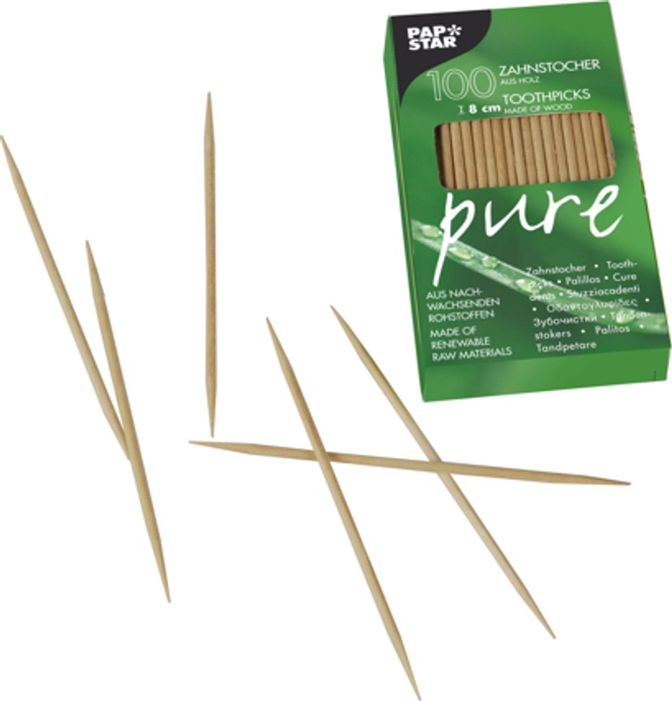 PAPSTAR Zahnstocher "pure" aus Holz, rund, 8 cm | Produktbild 