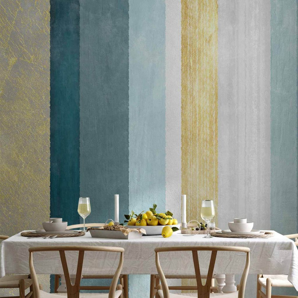 Vlies Fototapete - Striped pattern - abstract background in stripes in blue tones with gold pattern 150x105 cm Muster f-A-10032-a-c