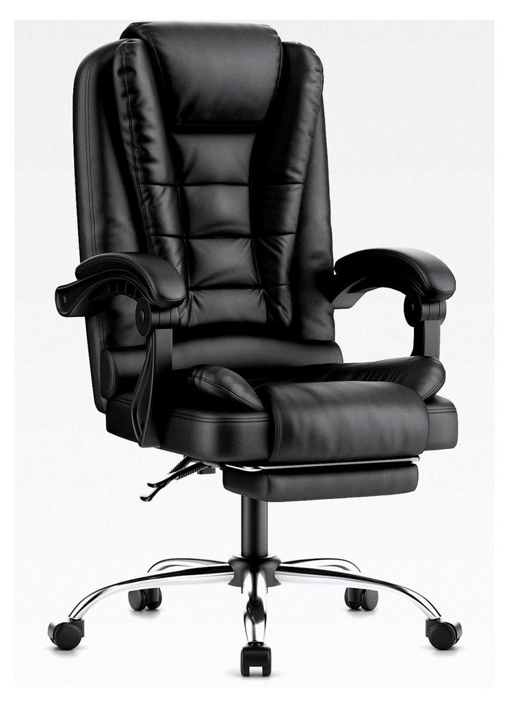 Bürostuhl mit Fußstütze, ergonomischer Schreibtischstuhl aus Kunstleder, Computerstuhl mit gepolsterten Armlehnen und weicher Kopfstütze, Neigu...