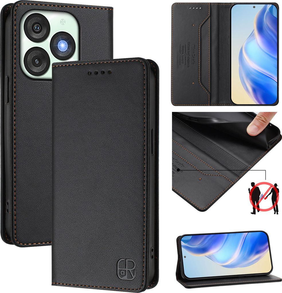 Lederhülle für itel A50 Hülle Flip Brieftasche Kartenfächern Ständer Schutzhülle Schwarz