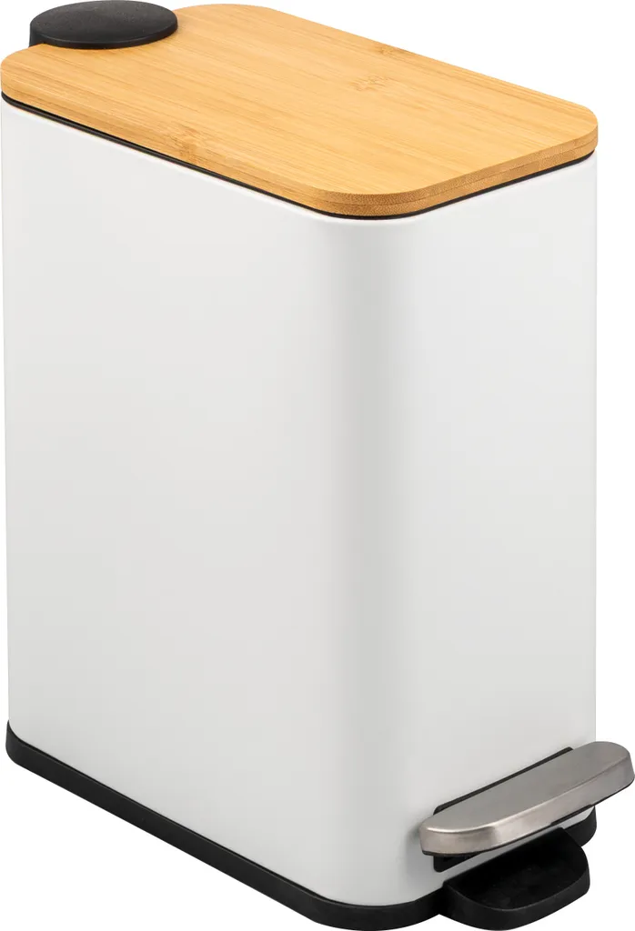 Cestino Ecologico Bremermann 5L Bianco: Metallo e Bambù Naturale