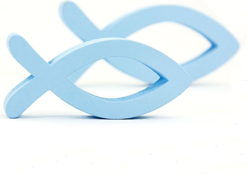 Oblique Unique 3 Holz Fische Mix Streudeko Taufe Kommunion Konfirmation - hellblau