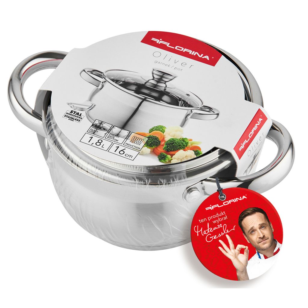 Topf INDUKTION Kochtopf Edelstahl Suppentopf mit Deckel FLORINA OLIVER 1,8 l