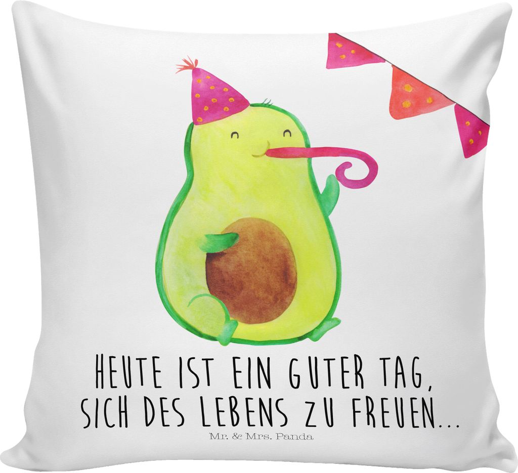 Mr. & Mrs. Panda zier kissen Avocado Party - Weiß - Geschenk, Geburtstag, Avocados, bedruckt, Happy Birthday, wurfkissen, Deko, couch, Polster