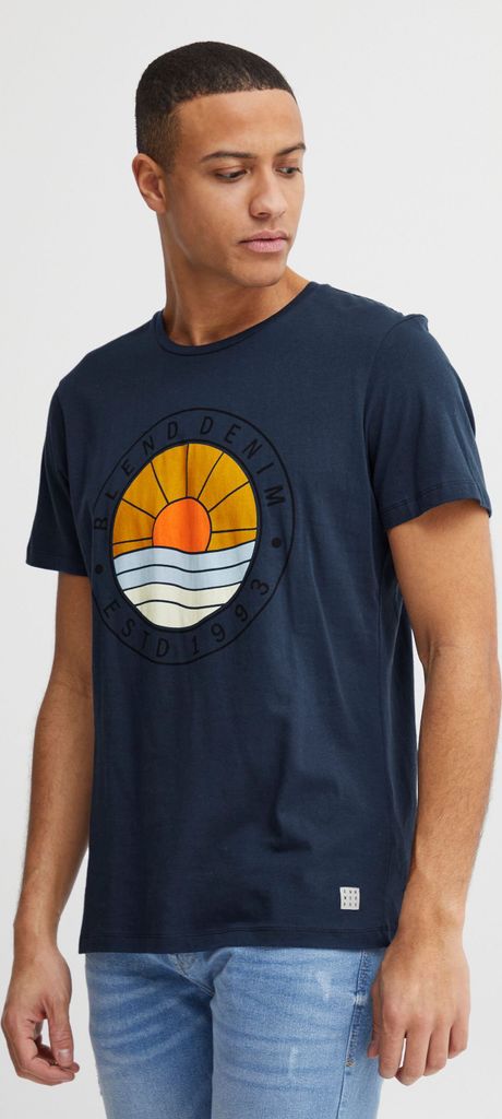 Blend BHBammer Herren T-Shirt Kurzarm Shirt mit Print Rundhals-Ausschnitt Frontprint hochwertige Baumwoll-Qualität
