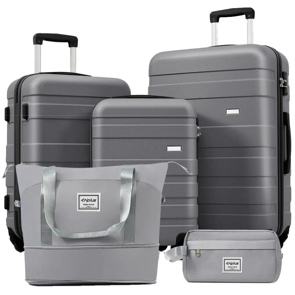 Valise cabine rigide grise CQY avec quatre roulettes pivotantes 360°
