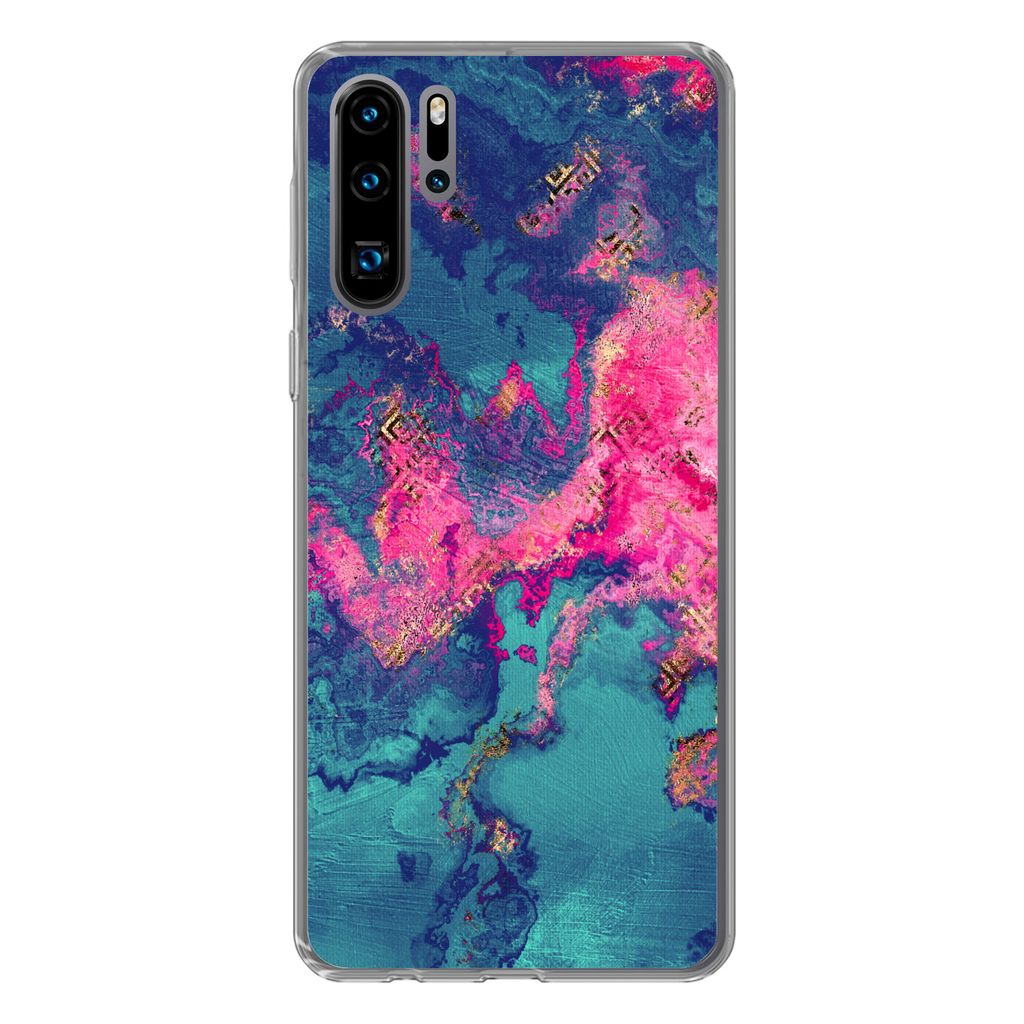 MuchoWow Handyhülle Schutzhülle Hülle für Huawei P30 Pro Marmor - Farbe - Rosa - Blau Silikon Softcase Handy Hülle - Schutzdeckel