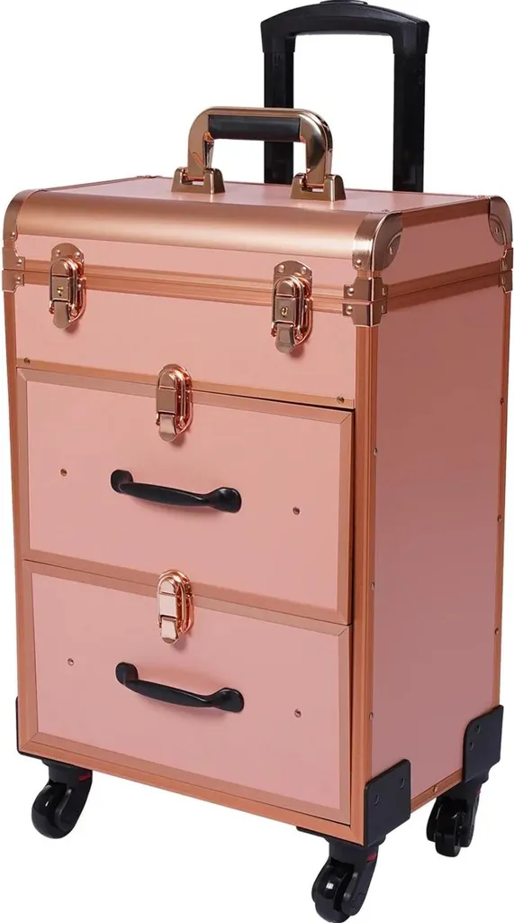Mallette maquillage à roulettes dorée pour rangement professionnel