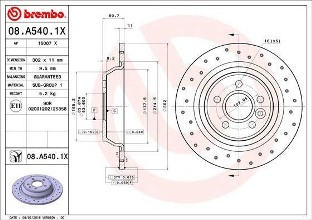BREMBO 08.A540.1X Bremsscheibe OE 1379931 kompatibel mit Evoque, S-Max, Mondeo, Kuga, Galaxy, Focus