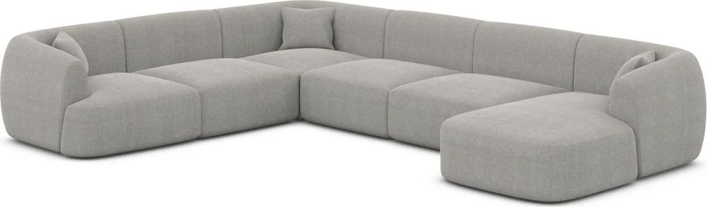 Strukturstoff U-Form XXL Wohnlandschaft Elvira Hellgrau Rechts