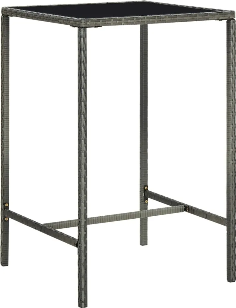 Tavolo Bar Giardino Grigio 70x70x110 cm Poly Rattan e Vetro | Offerta - 1