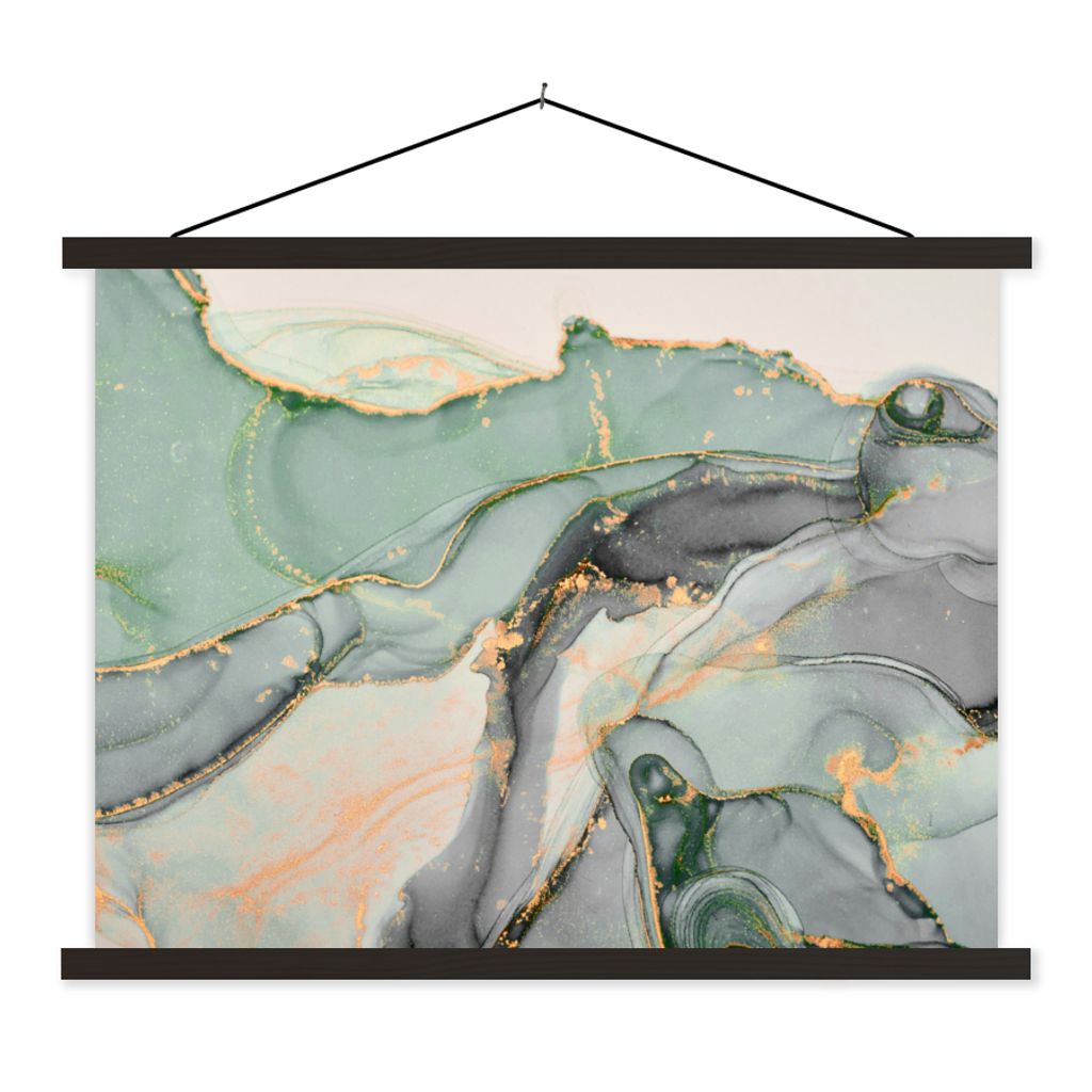 MuchoWow Textilposter Gold - Marmor - Grün - Luxus - Glitzer - Marmoroptik 40x30 cm mit schwarzem Rahmen - Dekorationen