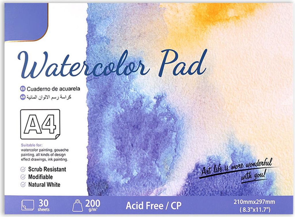 Aquarell-Papierblock, Baumwoll-Skizzenbuch für Künstler, Erwachsene, Studenten, Malen, Zeichnen, 200 g, 30 Blatt, mittlere grobe Körnung, SC06-A...